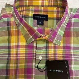 NWT SCOTT BARBER Men's Weekend Multicolor Plaid Cotton Button-Up Shirt, Size XXL